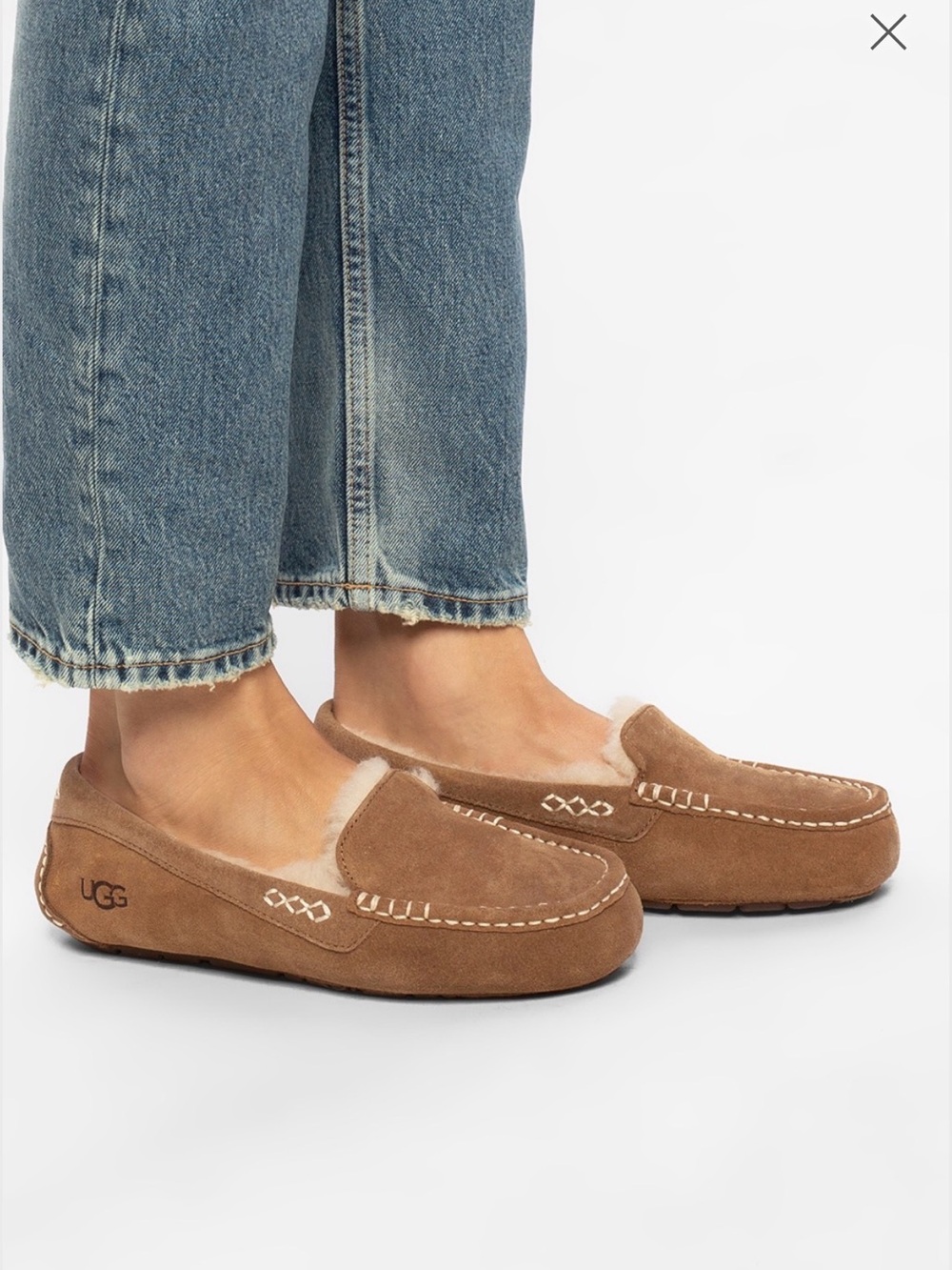 UGG Chestnut Suede Shearling-Lined Moccasin Slippers womes size 5